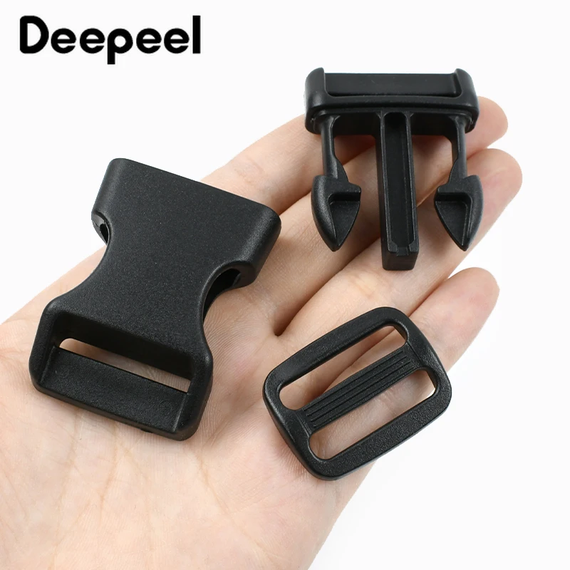 2/5/10Sets 15/20/25mm Plastic Buckle Black Tri-Glide Slider Clasp Quick Release Buckles for Bags Strap Dog Collar Adjust Hooks