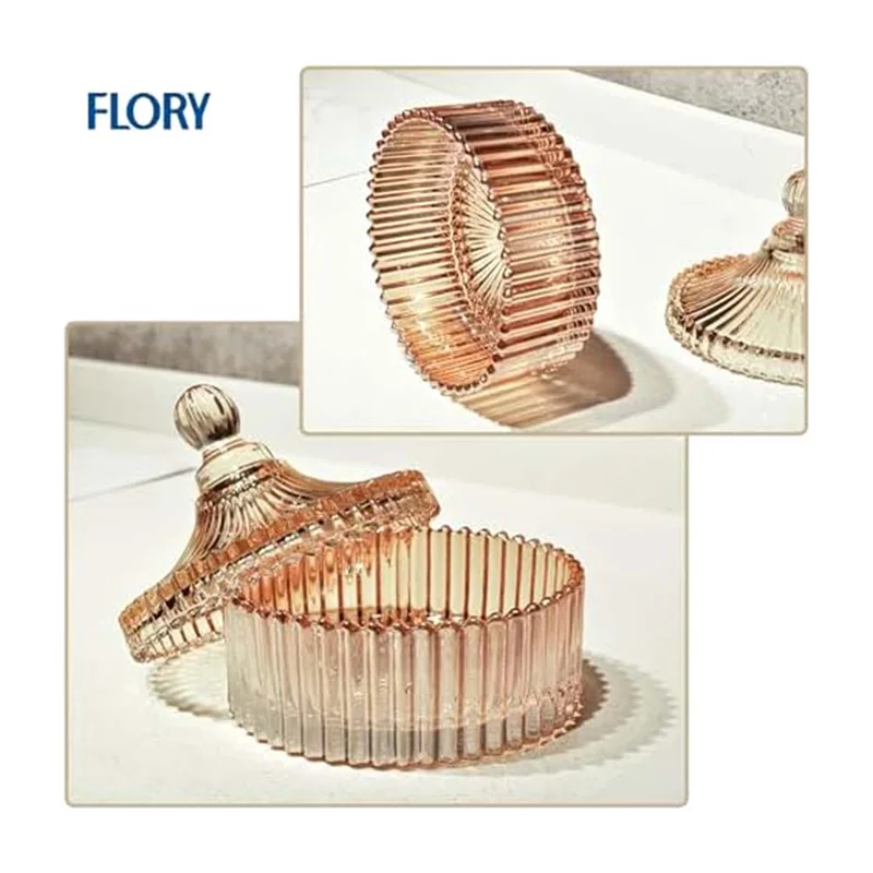 

Latest 2 Piece Decorative Glass Jars With Lid Amber Glass Qtip Holder Vanity Canister Jar Bathroom Organizer