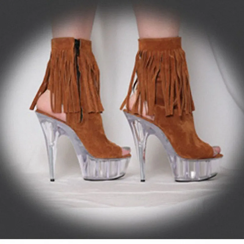 

Nightclub 6Inches Exotic Dancer Sexy Fetish Shoes Open Toe Platform Ankle Boots Stripper Heels Cross Dressing 15cm Queen Catwalk