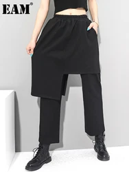 [EAM] High Elastic Waist Black Irregular Long Harem Trousers New Loose Fit Pants Women Fashion Tide Spring Autumn 2024 1DC430