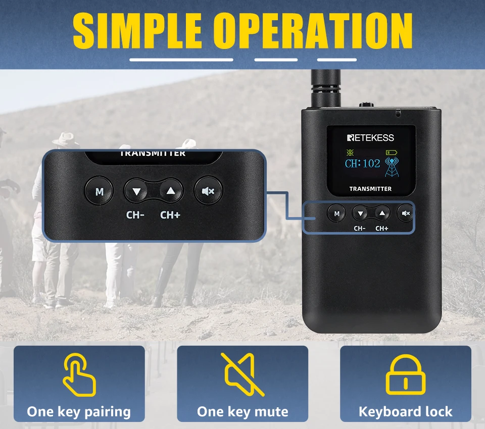 Retekess tt125 Drahtloses Tour Guide Headset System, Audio-Dolmetschersystem, Drahtloses Audiosystem, Flüster Tour Guide System, Kirchendolmetschersystem für Führungen, Bildungs- und Schulungssystem für Werksbesuche – Detail 4
