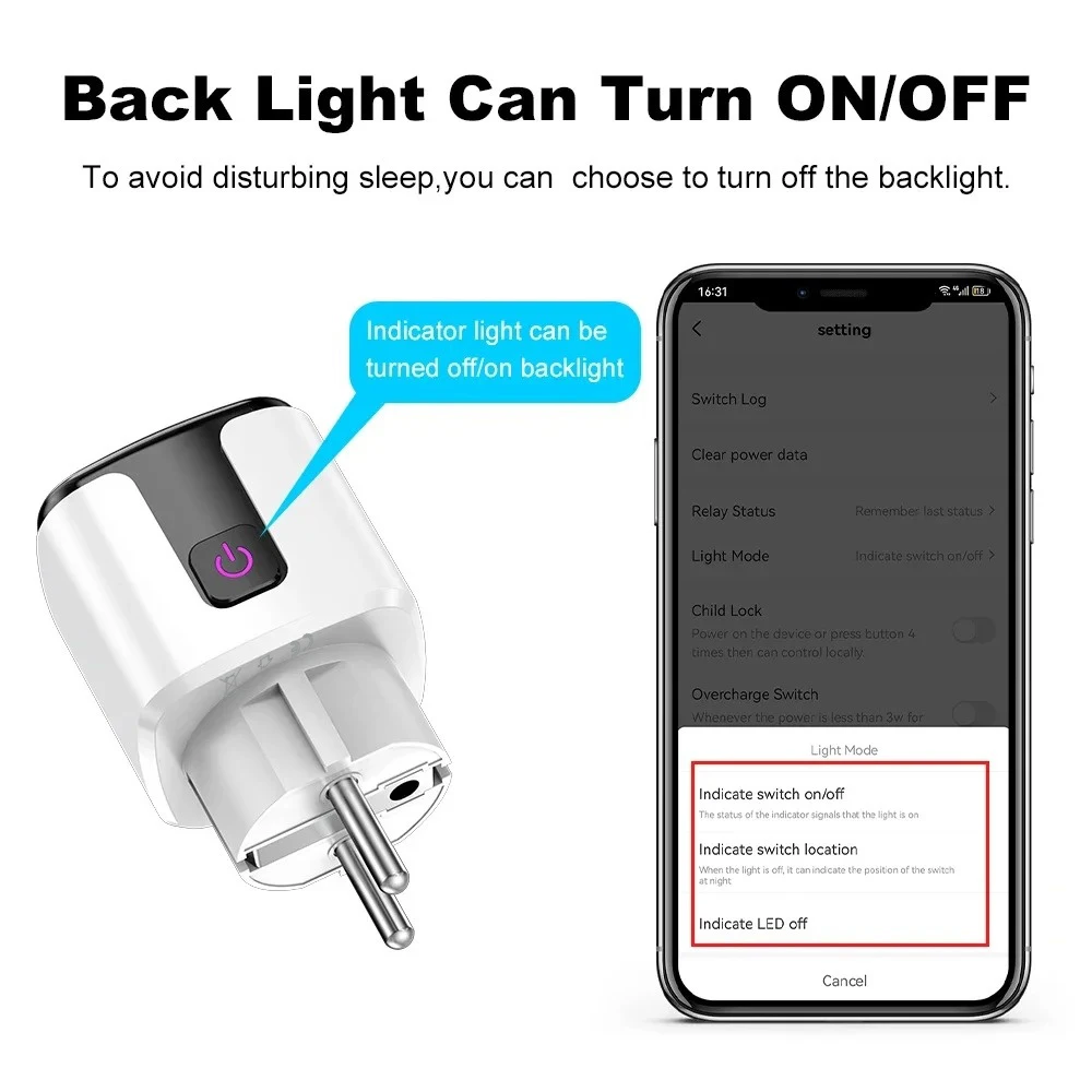 Portable 20A Tuya Smart EU Plug WiFi Bluetooth Socket