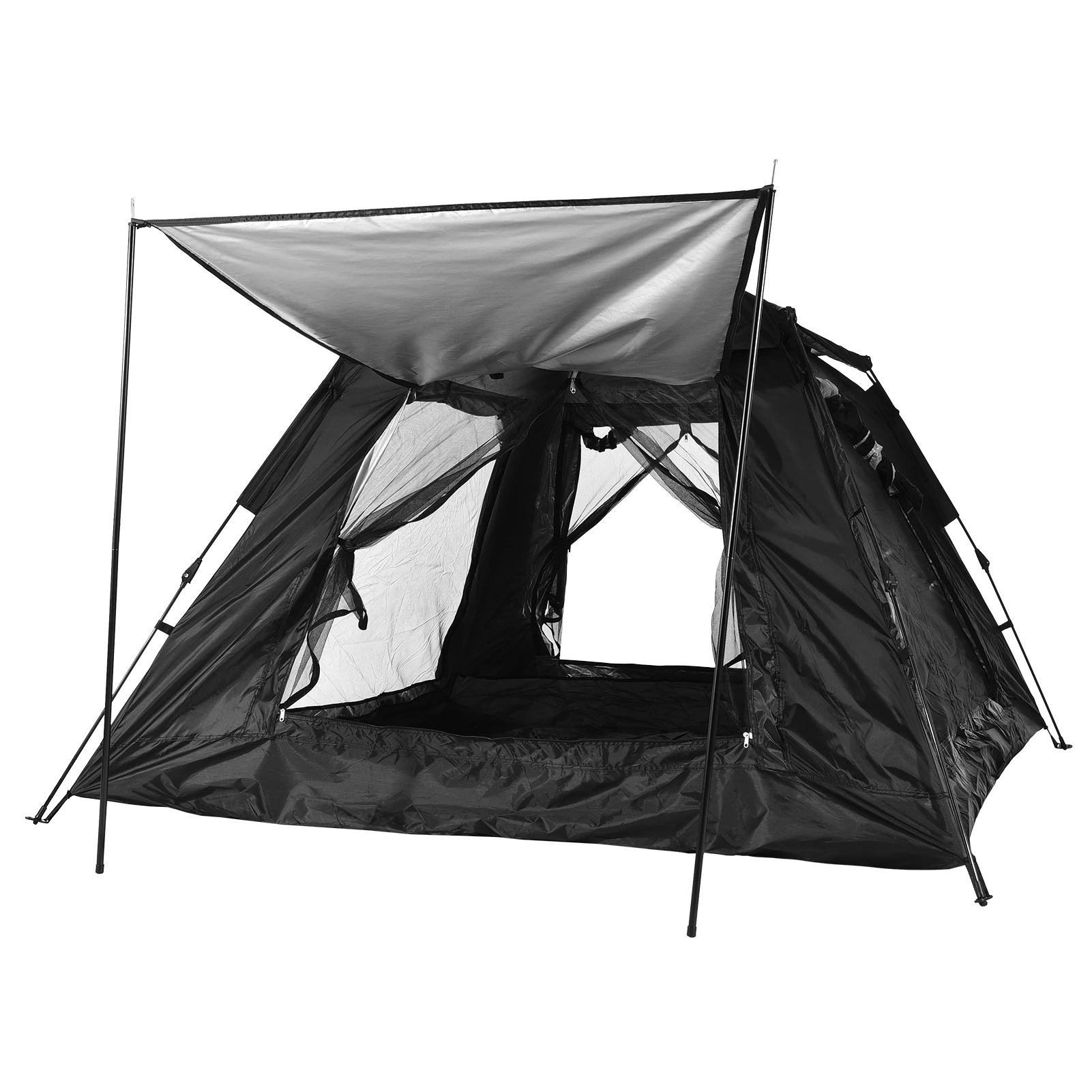 Camping Tent Sun Protection Waterproof Pop Up 3-4 Person Silver Coated Oxford Cloth Automatic Setup Canopy with Mosquito Netting