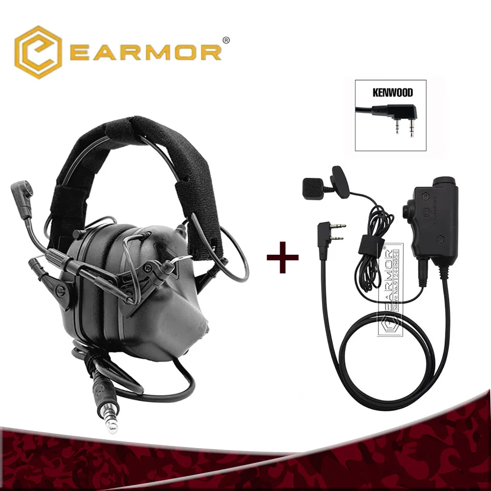 EARMOR Tactical M32 Headset Head-mounted & M52 PTT One Set Fit for Shooting Noise Canceling Headphones Extend