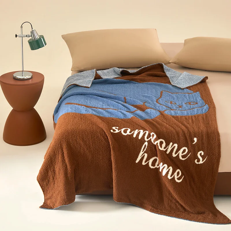 Thickened Half-Fleece Blanket for Office Nap Air Conditioned Sofa Cover All-Season Casual Style Polyester Blanket