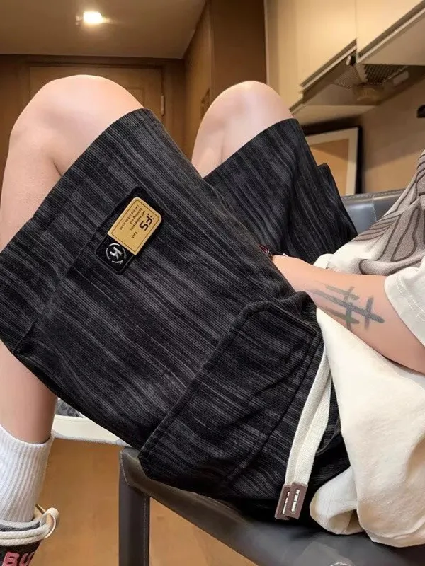 

American Dyed Striped ket Work orts Loose Casual Men's Five-Point Summer Student Leisure Mid-Pants Straight Leg Trousers