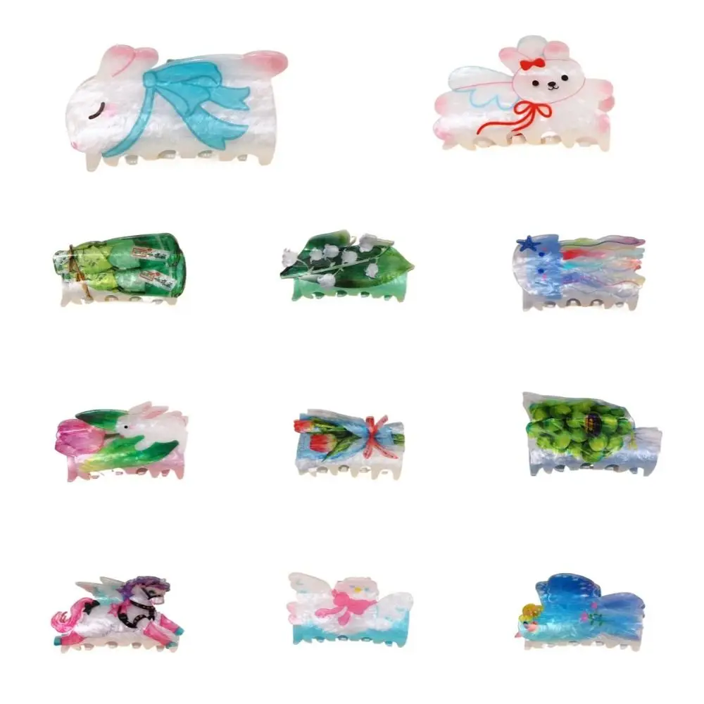 Irregular Double-sided Printed Hair Claw Acrylic Geometry Jellyfish Shark Clip Bird Hair Clip Ocean Animal Claw Clip Girls