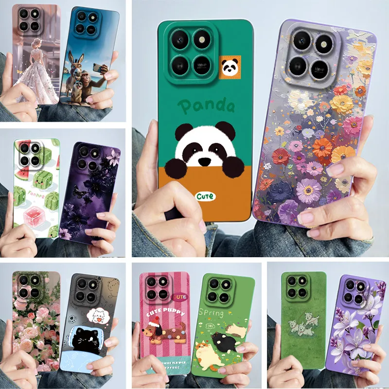 Case For Honor X7d Cute Panda Sweet Girls Cats Liquid Silicone Soft Back Cover For Honor 400 Smart 5G Bumper Protective Casing