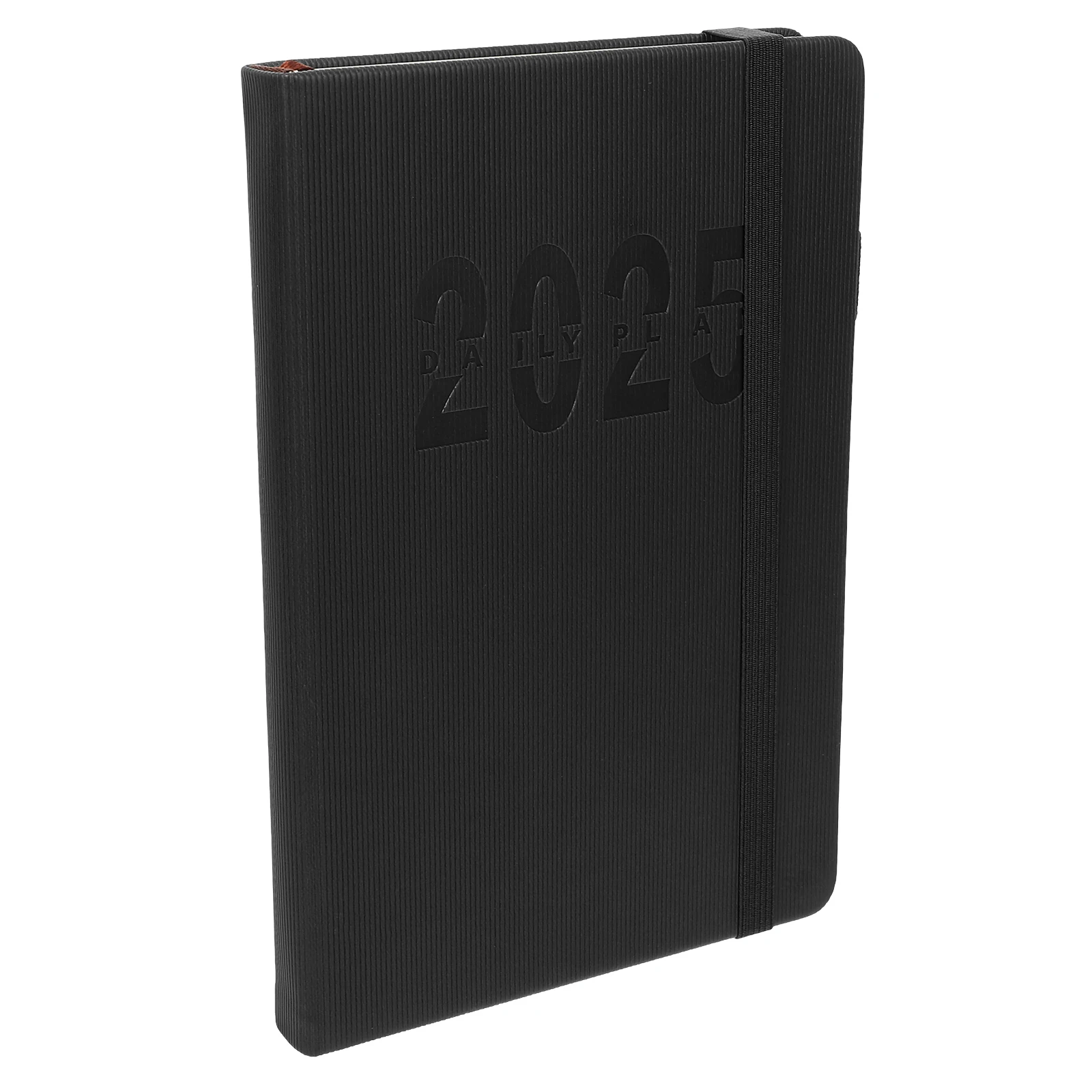 

2025 Daily Planner A5 Hard Cover Notebook Built in Pen Holder Black PU Writing Notepad Schedule Calendar Monthly Weekly