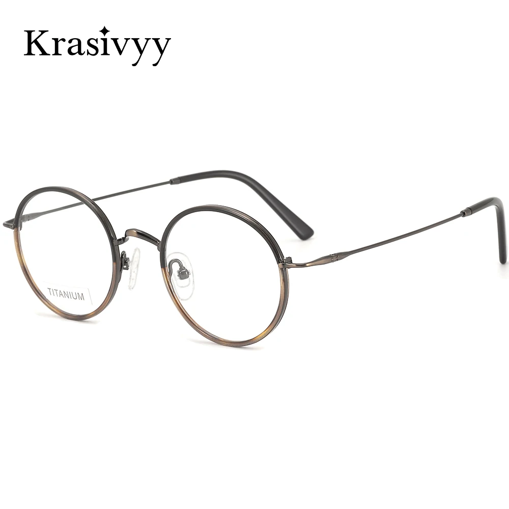 

Krasivyy Pure Titanium Glasses Frame Men Retro Round European Prescription Eyeglasses Male High Quality Vintage Full-Rim Eyewear