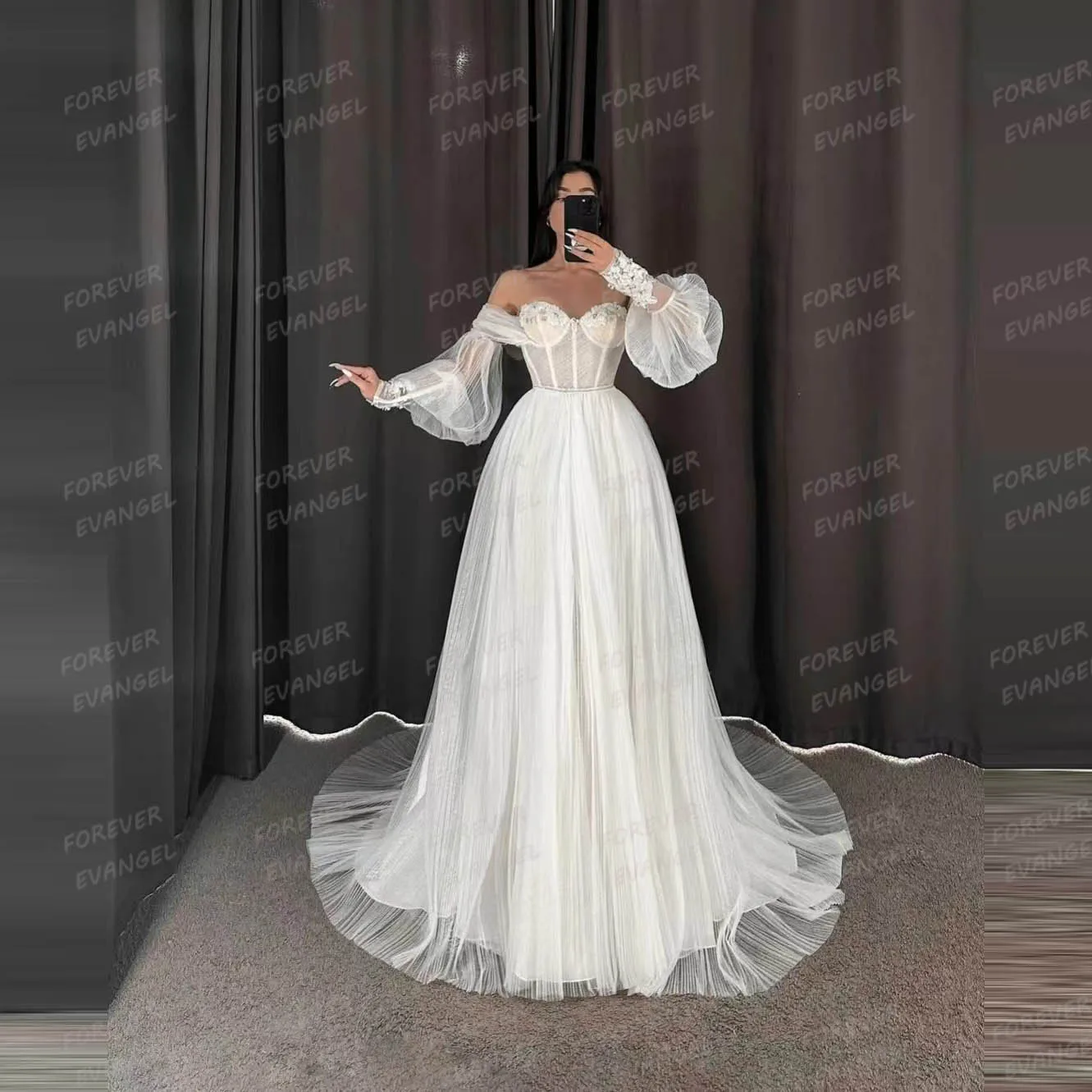 Robes de mariée de luxe A-Line pour femmes, manches longues, sexy, chérie initiée, mariée en tulle, quelle que soit la robe éducative