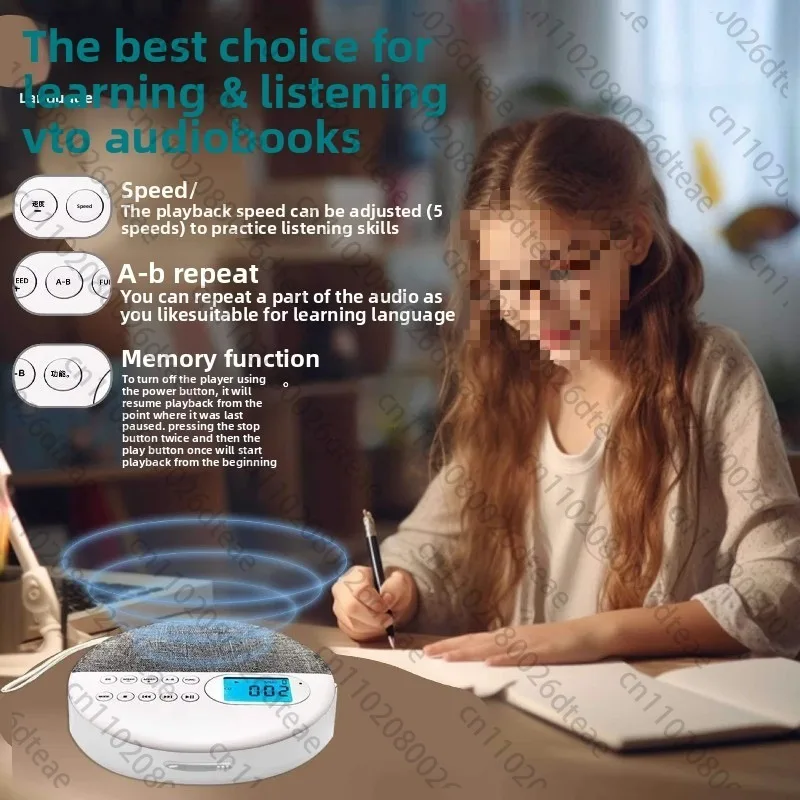 Rechargeable CD Walkman Player Smart Audio Player Bluetooth USB Language Learning Device with External Speaker