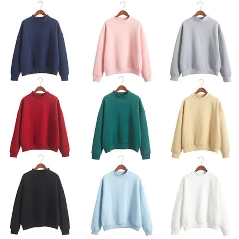 

Woman Sweatshirts 2023 Sweet Korean O-neck Knitted Pullovers Thick Autumn Winter Candy Color Loose Hoodies Solid Womens Clothing