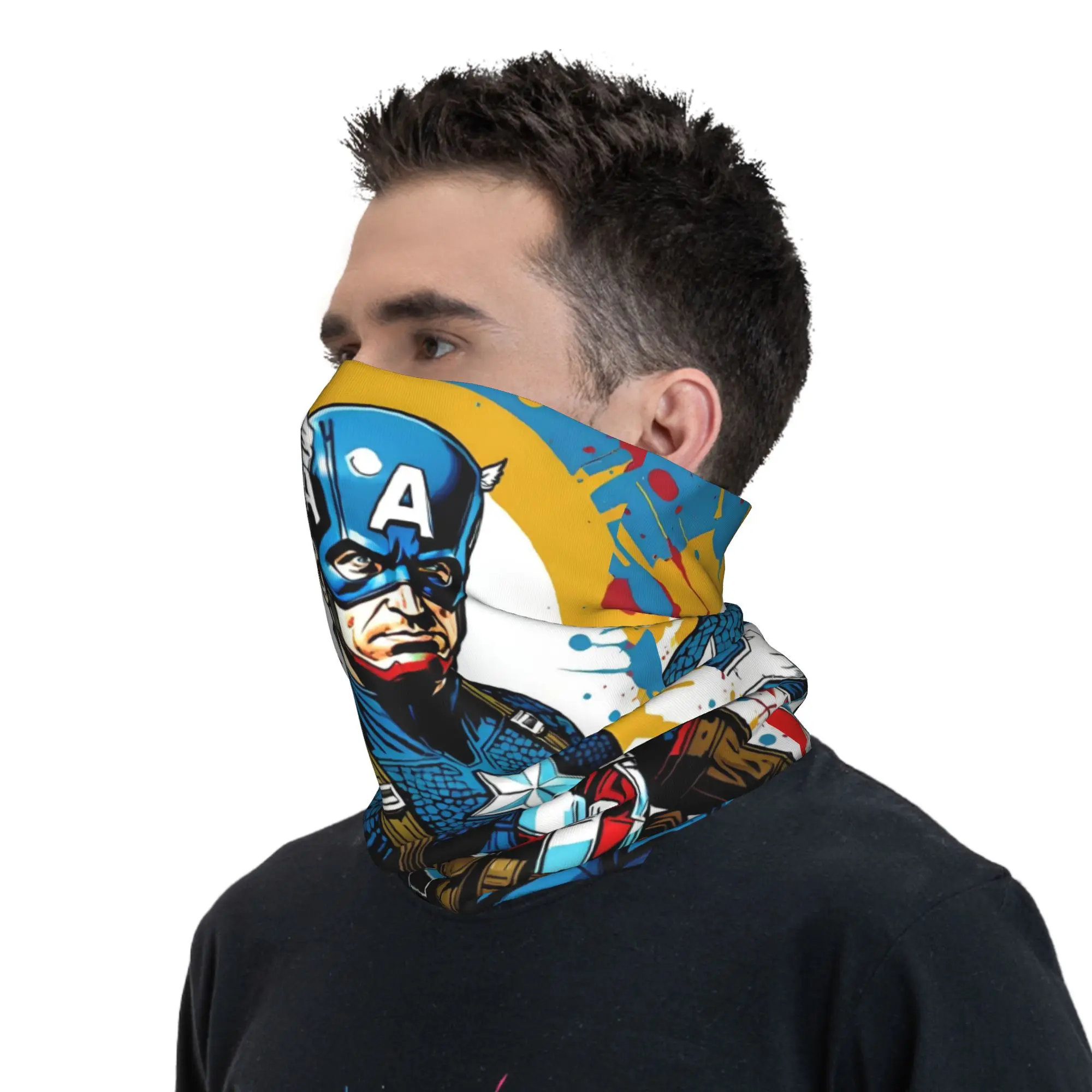Custom Captain America Colorful Graffiti   Bandana Neck Warmer Men Women Winter Ski Tube Scarf Gaiter Anime Cartoon Face Cover