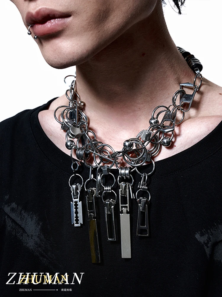 

ZHUHE Zipper Head Necklace Cyberpunk Style For Men And Women Jewelry Accessories Party Gifts