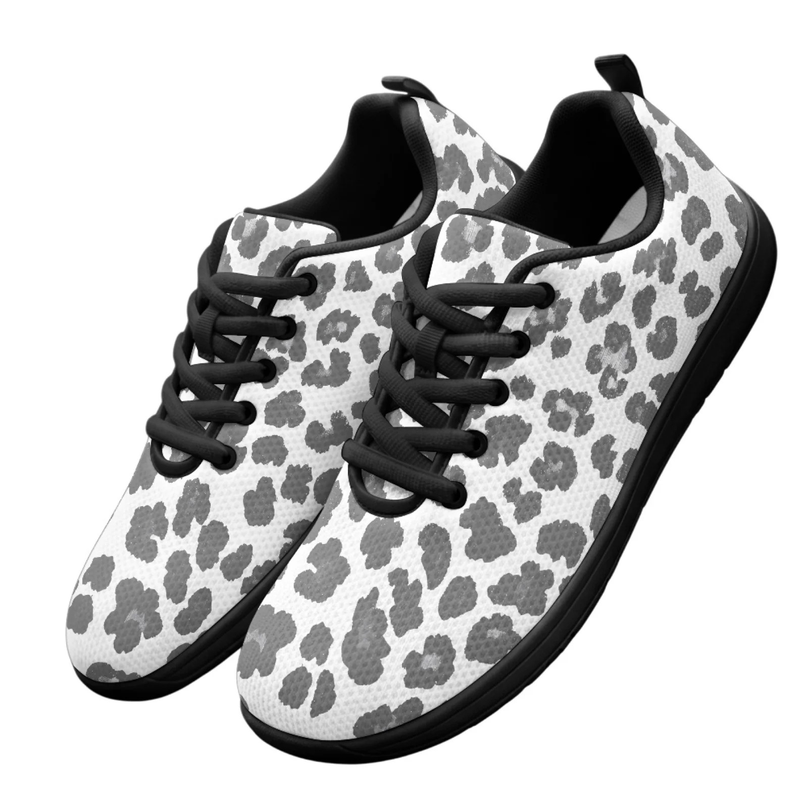 PENSTROLL Grey Leopard Print Quick Dry Men's Running Shoes Mens Running Shoes for Outdoor Non-Slip Walking Sneakers