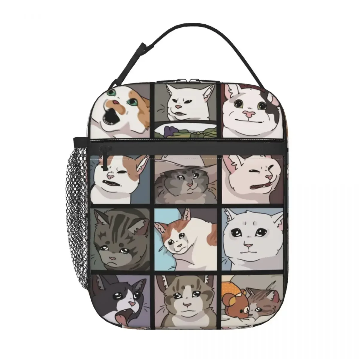 Meme Cats 2.0 Insulated Lunch Tote Bag for Women Animal Crying Cat Portable Thermal Cooler Bento Box Work School Travel