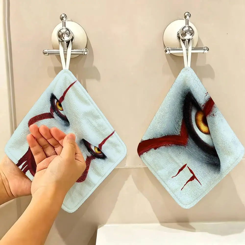 I-It P-Pennywise Clown Polyester Cotton Hand Wiping Towel with Hanging Loop, Lightweight for Home and Commercial Use