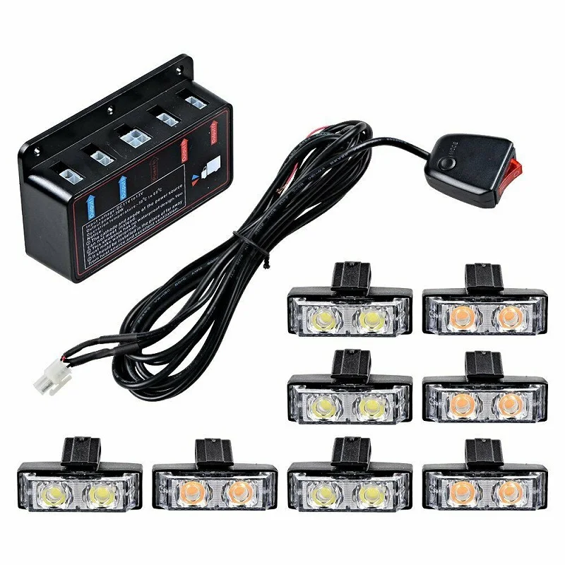 

12V Vehicle Car Front Deck Grille LED Strobe Flash light Police Emergency Hazard Warning Strobe lamp Daytime Running Lights Led