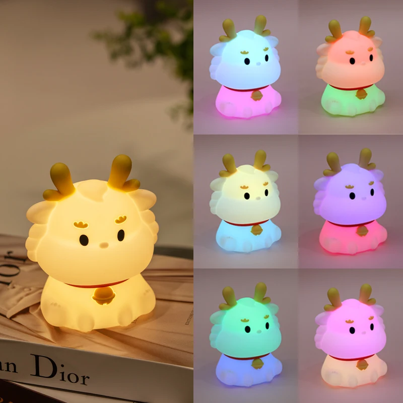 Criativo pequeno dragão luz da noite dos desenhos animados luz de silicone usb recarregável colorido lâmpada led decoração para casa aniversário/festival presente