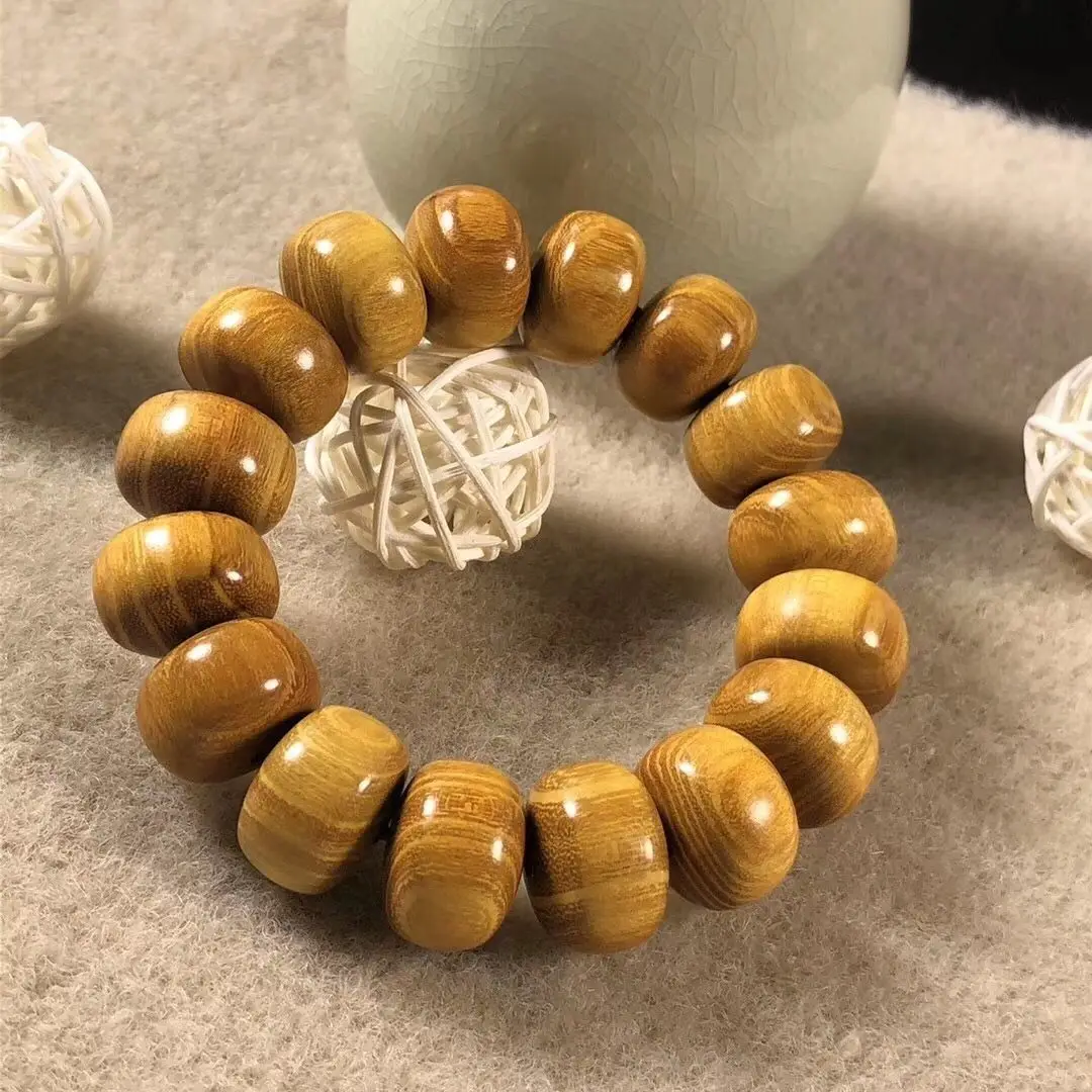 Golden Sandalwood Bracelet Male Abacus Beads 2.0CM 1.5CM  Wooden Buddha Beads Rosewood Hand String Lucky Wealth Jewelry Gifts