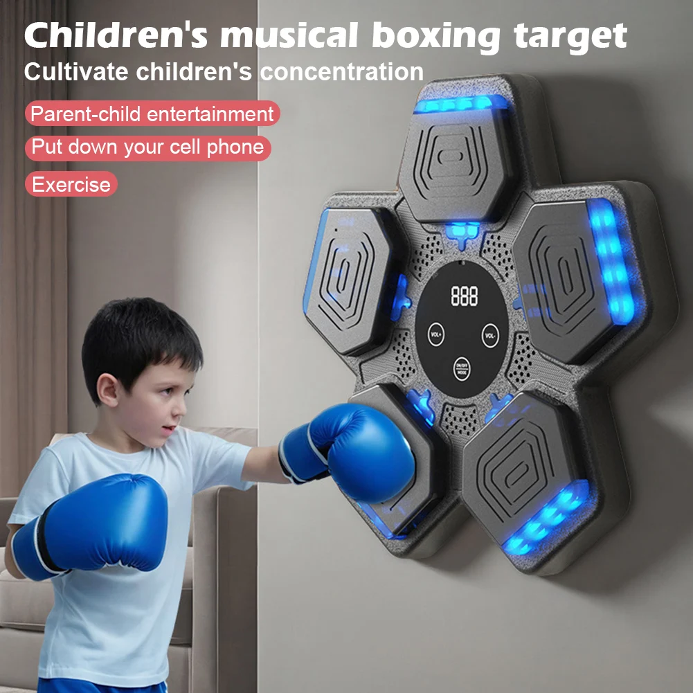 Kids Music Boxing Machine Wall Mounted, Smart Music Boxing Machine With LED Light Bluetooth Music With Boxing Gloves