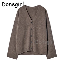 Winter Vintage Wool Cardigan Coats Women Fashion Long Sleeve Casual Knitted Button Knitted Outerwear V Neck Coat Black