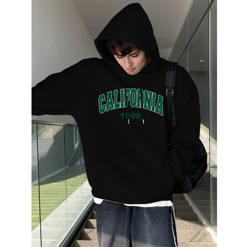 

Калифорния 1998, мужские толстовки с буквенным принтом, осенний модный пуловер, повседневный пуловер большого размера с капюшоном, мягкая теплая уличная мужская одежда