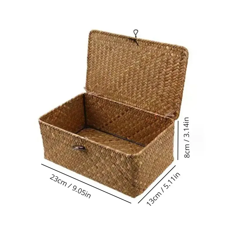 Straw Rattan Woven Braided Storage Box Desktop Storage Box