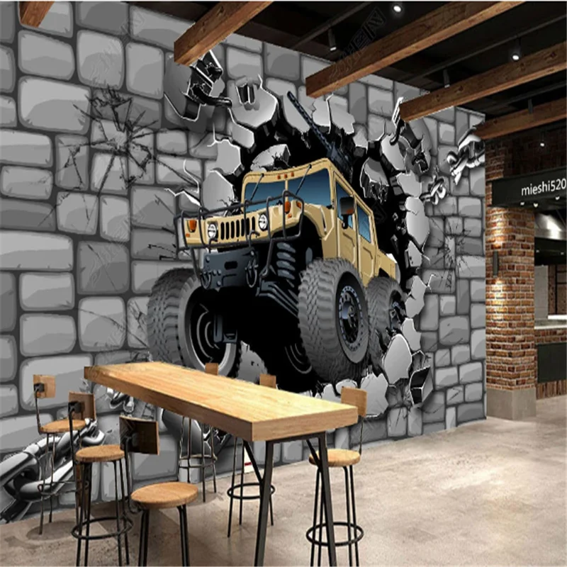 

Retro Brick Wall Mural Tire Car Restaurant Bar Wallpapers Industrial Decoration Background Wall Paper papel de parede