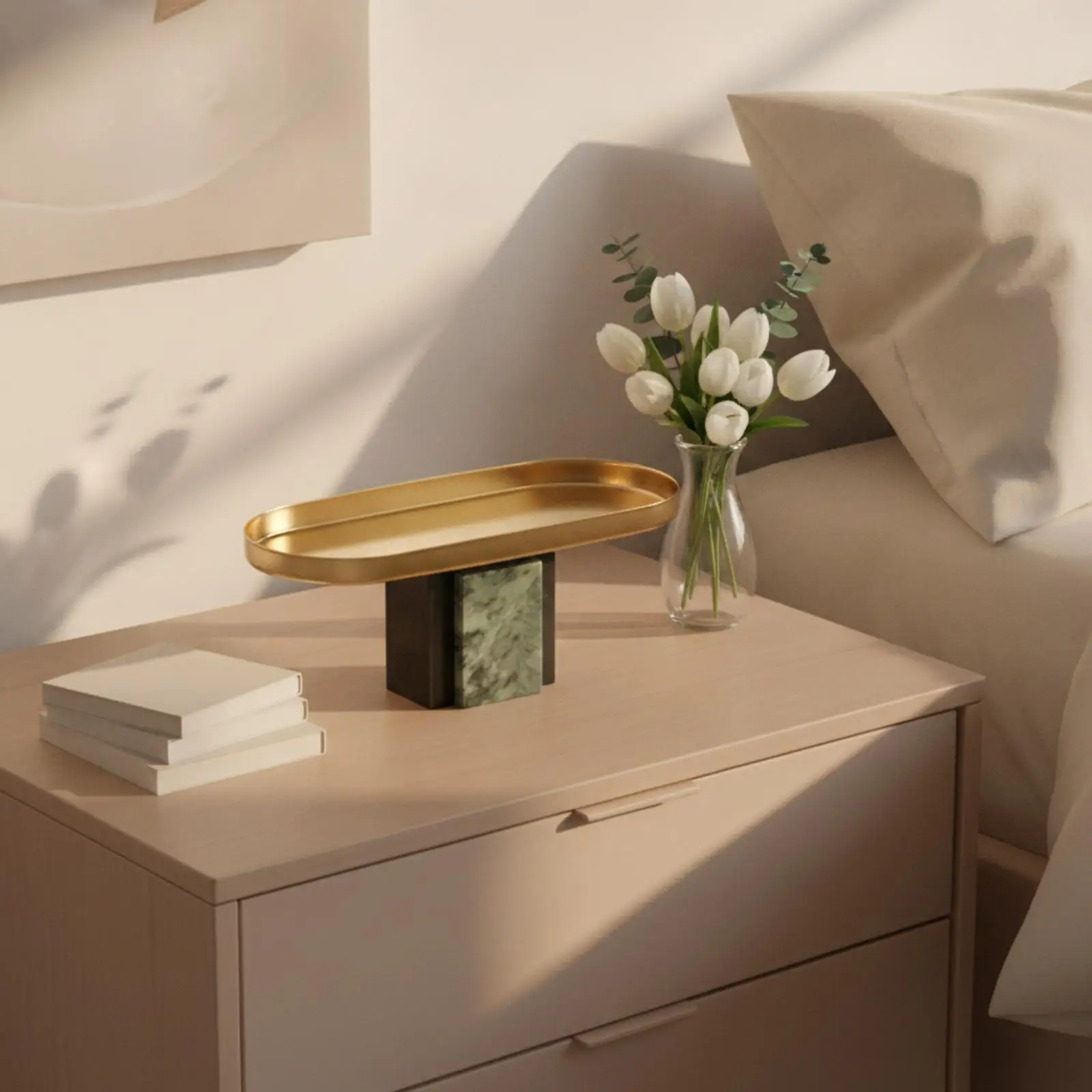 Gold Accent Marble Tray for Serving Sweets Desserts and Drinks on Dining Table or Kitchen Counter