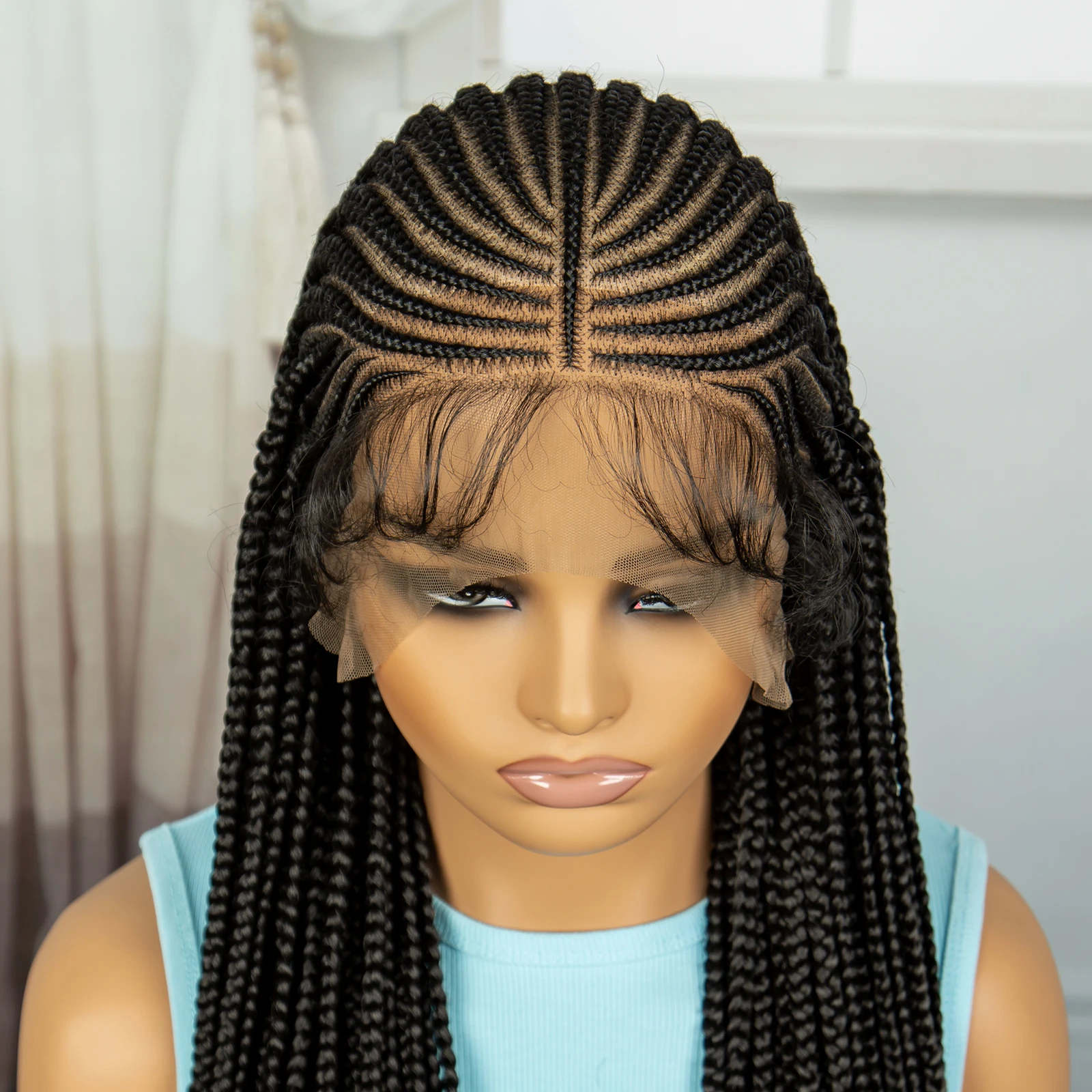 36 Polegada cornrow trançado perucas naturais completas do laço trançado perucas sintéticas sem nós trançado peruca do laço com cabelo do bebê para preto