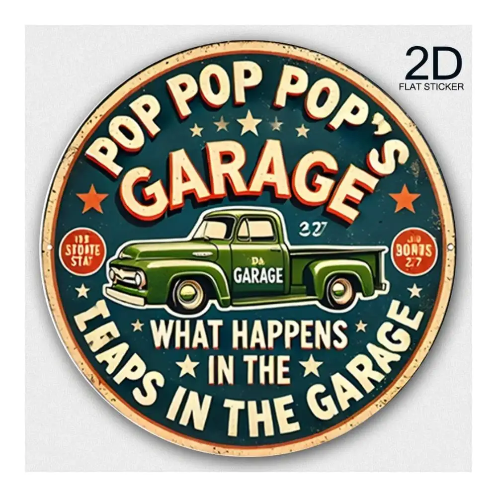 Pop Pop Pops Garage Memories 2D Vinyl Sticker For Cars, Laptops, Windows, Doors, Fridges, Water Bottles