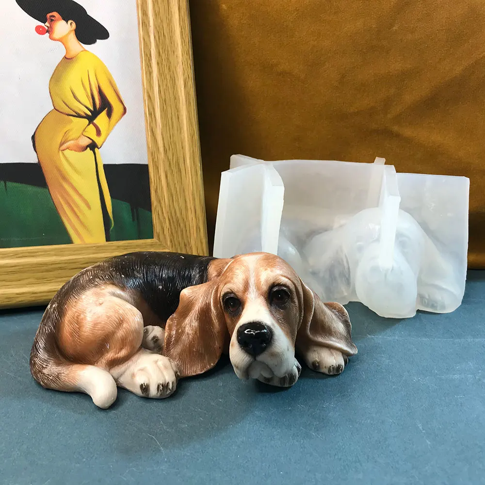 

Сидячая силиконовая форма для бигля, сувениры для собак, ароматическая штукатурка, свеча, мыло, глина, гипсовая форма, сделай сам, украшения для рабочего стола