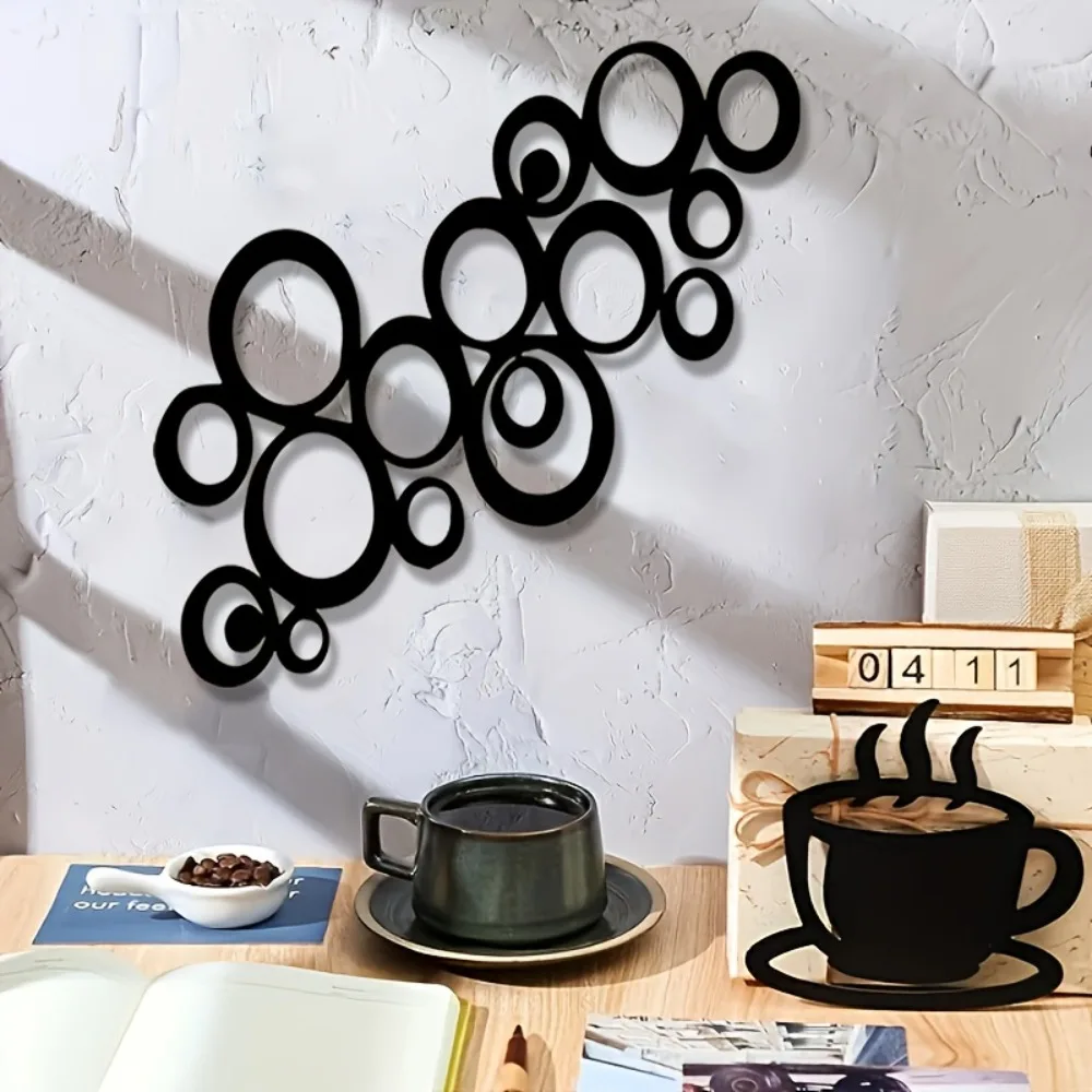 Vintage Round Metal Wall Art, 2D Flat Abstract Bubble Design, Heavy-Duty Iron Matte Finish for Coastal Porch Living Room