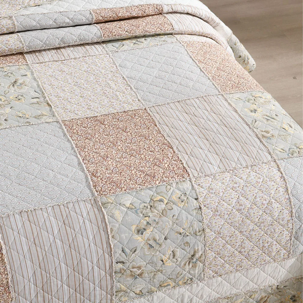 Vintage Farmhouse Cotton Reversible Quilt Set, 3Pc Lightweight Summer Patchwork Bedspread, Breathable Coverlet for Country Decor