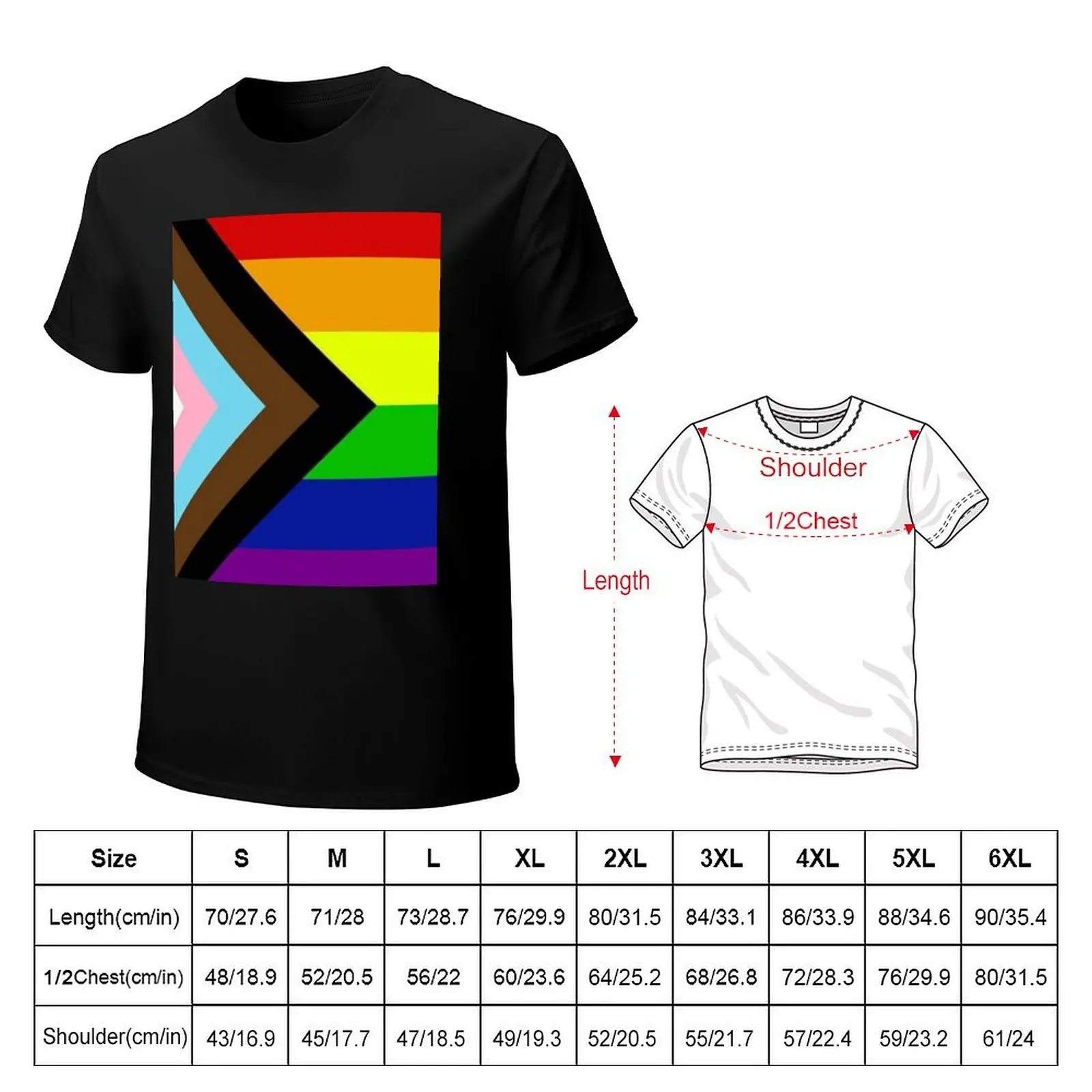 Progress Pride Flag T-Shirt Basic Crew Neck Short Sleeve Top