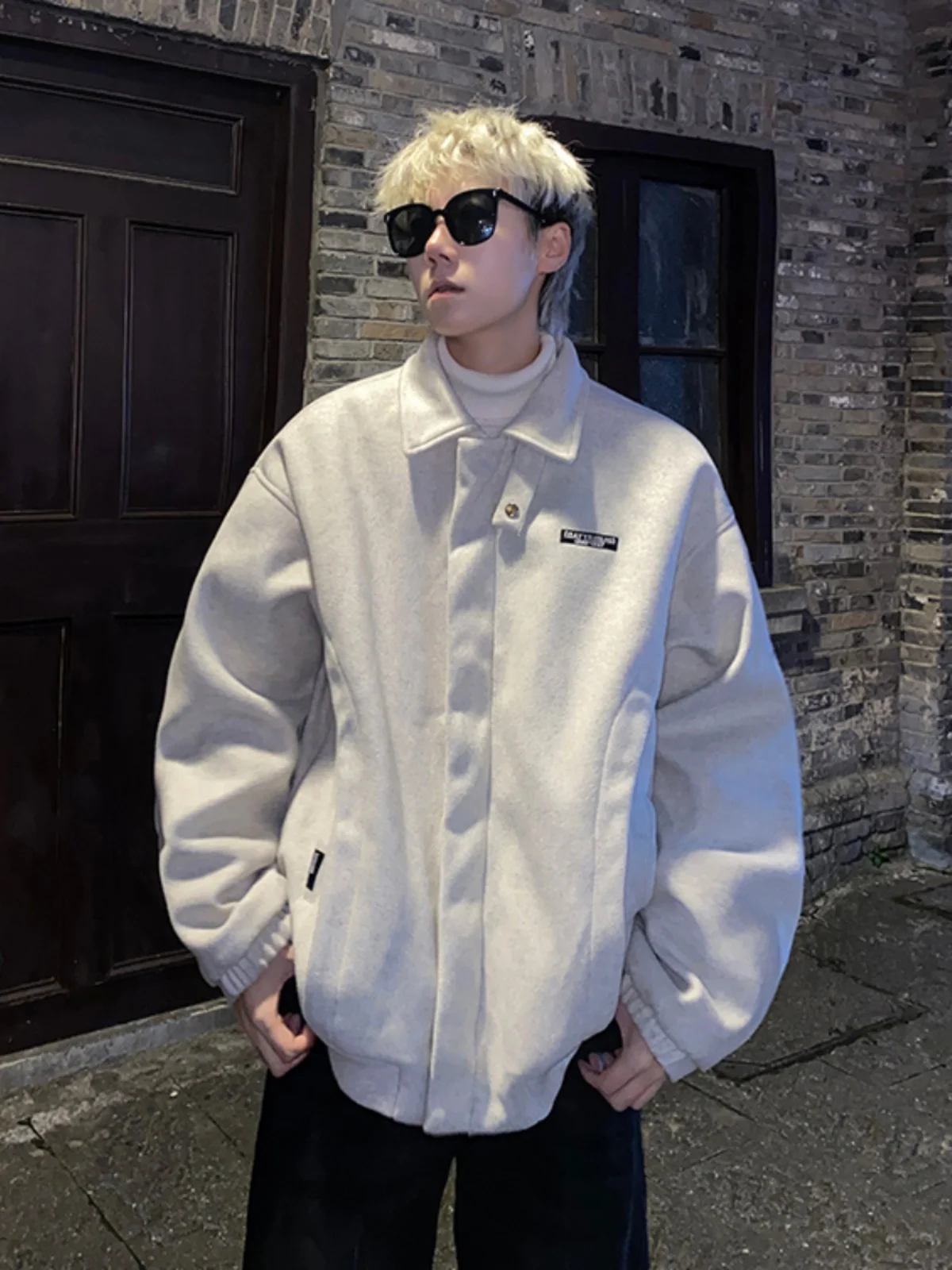 

American Retro Woolen Coat Men's Autumn Winter Casual Haome High Street Heavyweight Loose BF Sle Turn-down Collar Jaet