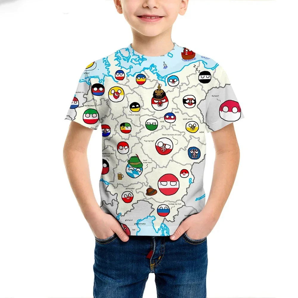 Polandball Countryballs Funny Kids T Shirts 3D Printed Boys Girls Daily Europe National Ball Anime T-shirt Children Cartoon Tops