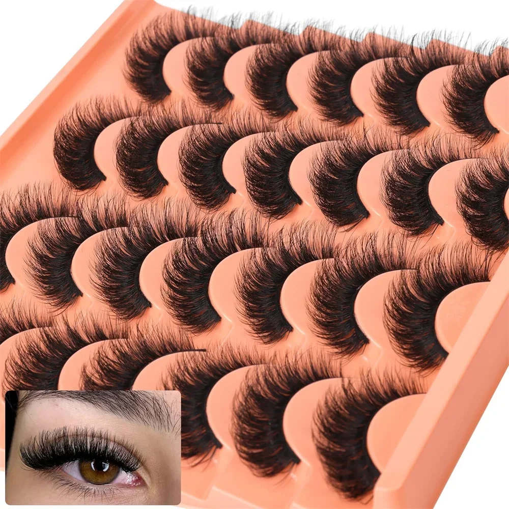 

14 Pairs Natural Look False Eyelashes Thick Fluffy Faux Mink Lashes Pack Cat Eye Lashes that Look Like Extensions Black