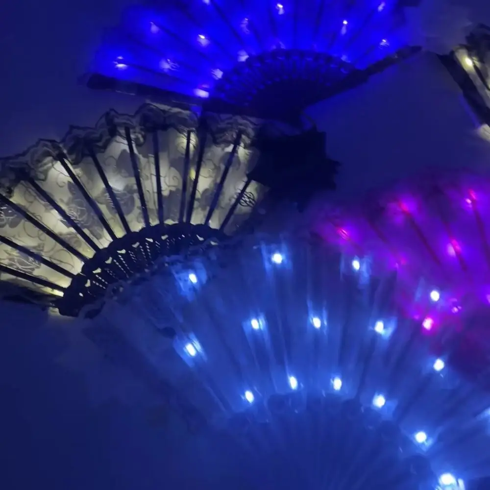 Creative Glow Folding LED Fan Colorful LED Luminous Dancing Light Fan Glow in The Dark Festivals LED Luminous Fan