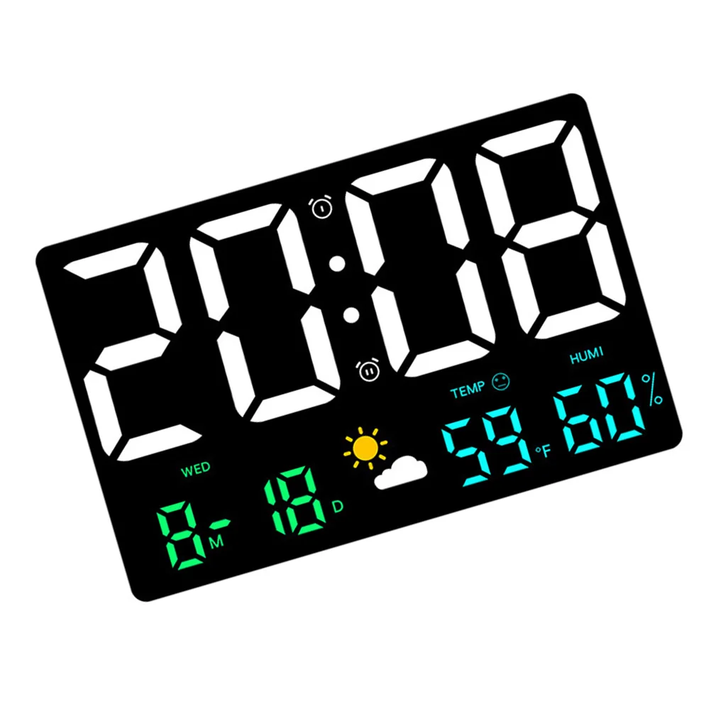 

Large Digital Wall Temperature Humidity Meteorological Clock Colorful Lights Weather Indoor Sensor Alarm Clock Calendar