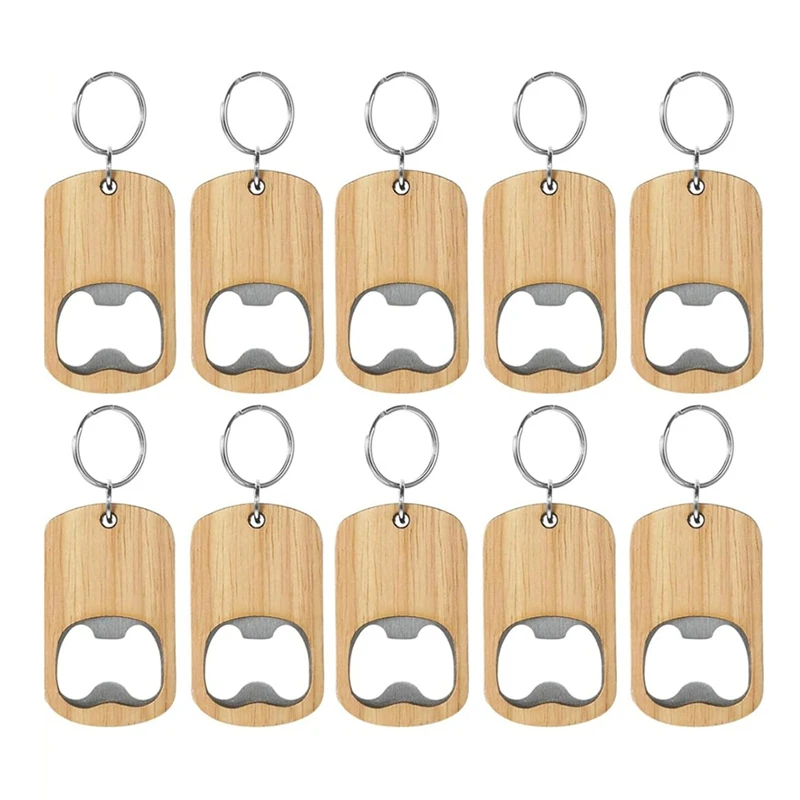 10 Stuks Houten Flesopener Sleutelhanger Flesopeners Set Blanks Graveren Sleutelhangers Sleutelhanger Voor Thuis Keuken Feest