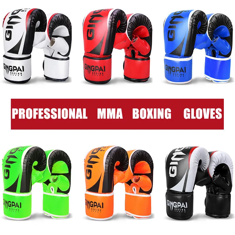 Rękawice bokserskie GINGPAI dla mężczyzn, kobiet i dzieci, skórzane rękawice bokserskie do worka treningowego, kickboxingu, rękawice do walki Muay Thai