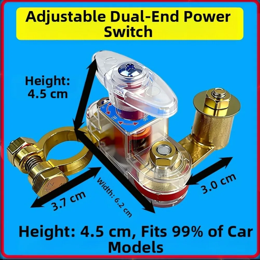 12V-24V Switch Battery Disconnect Dual Rotation Design Rotatable Terminals Pure Copper Plates Battery Switch Red