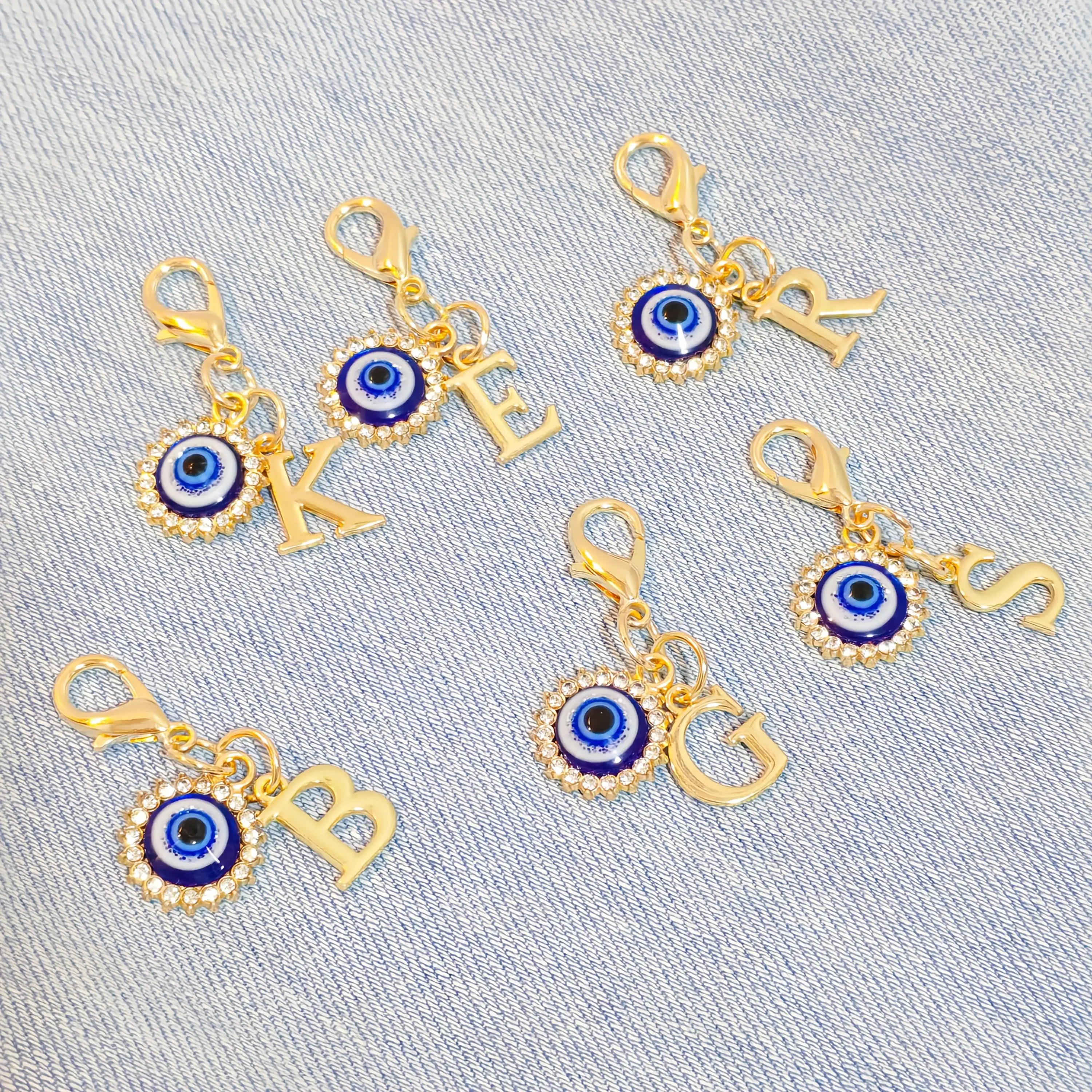 26 Letters A-Z Evil Eye Keychain Gold Plated Turkish Blue Eye Charm Keyring Personalized Initial Protection Amulet Pendant For W