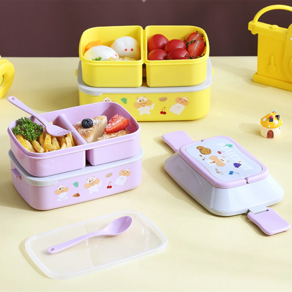 Cute Lunch Box Portable Double-layer Microwave Food Plastic Picnic Bento Box For Girls School Kids Compartment Insulation Box