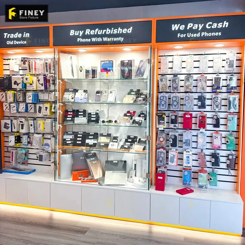 Customize.Custom Lockable Cell Phone Accessory Shop Furniture Electronic Repair Store Showcase Glass Lockable Mobile Phone Displ