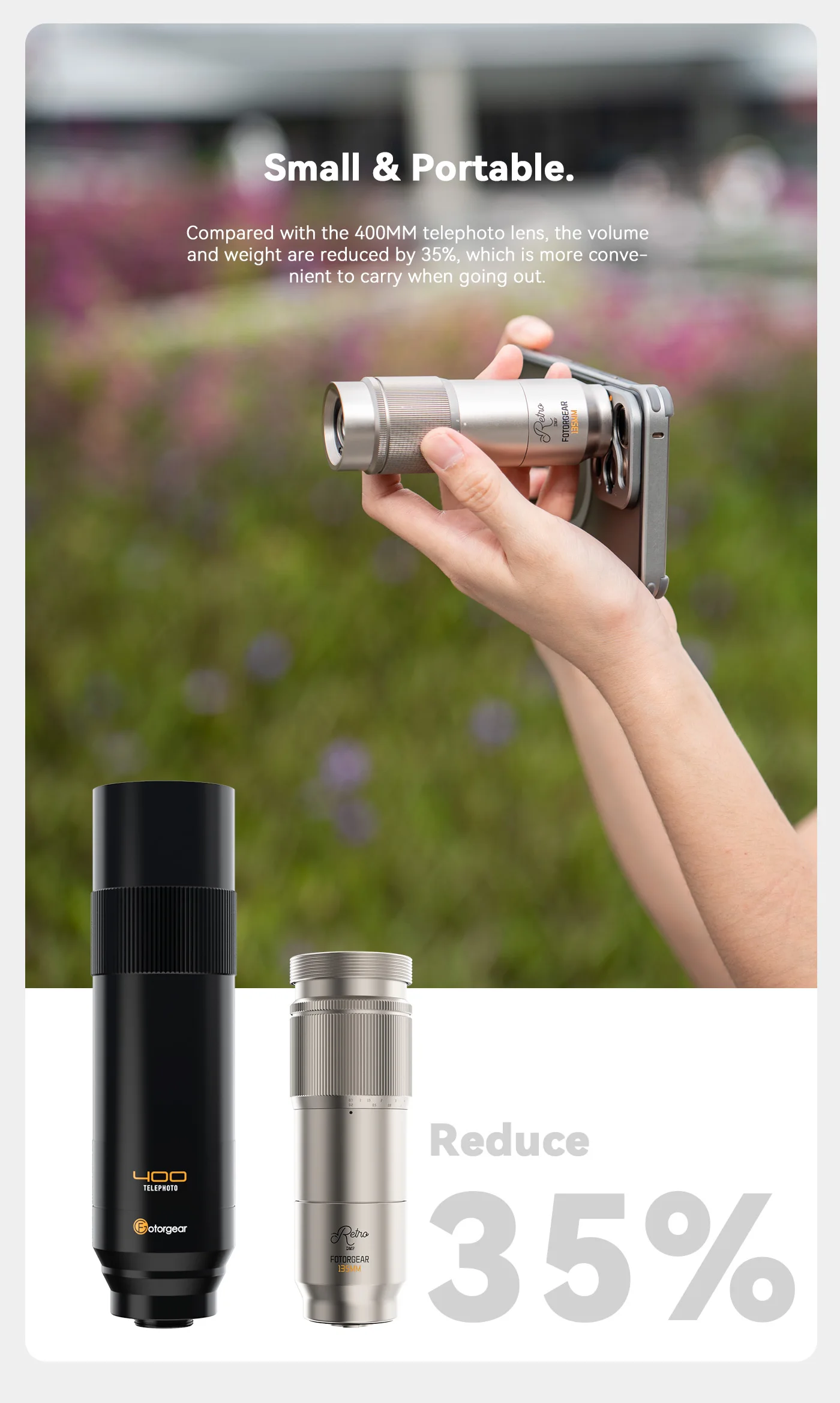 عدسة Fotorgear مقاس 135 ملم للهاتف المحمول عدسة تصوير ماكرو خارجية لهاتف T-Mount متوافقة مع Android وIphone