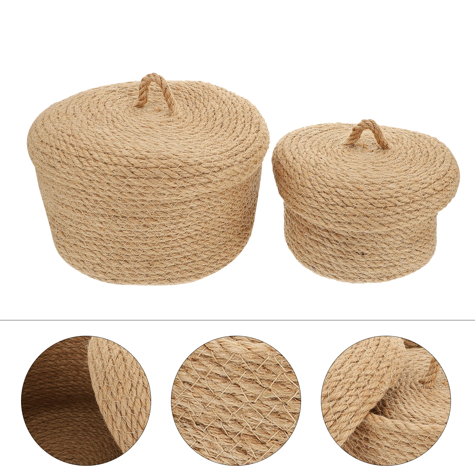 

2 pcs Storage Baskets Jute Large Capacity Clothes Basket with Lid for Home Bedroom Living Room Dustproof Organizer